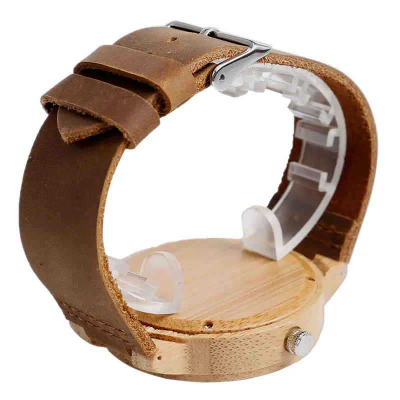 Top Gifts 2017 Natural Wooden Watch Men Women Bamboo Stripe Face Simple Analog Clock Male Genuine Leather Bangle Reloj de madera 2017 (6)