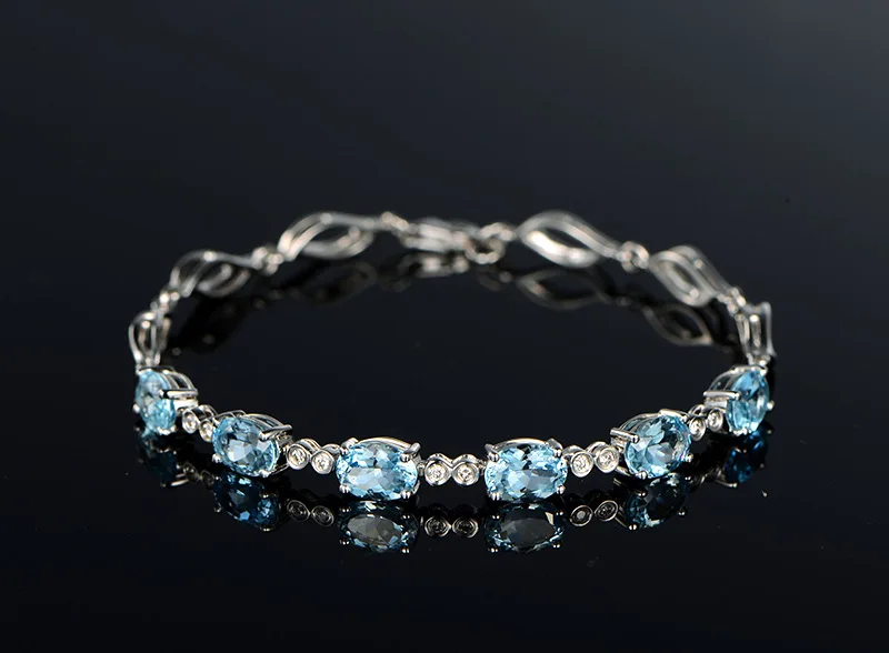 MOONROCY серебро Цвет синий кристалл браслет овальный Цирконий ювелирные изделия для Для женщин подарок Прямая ювелирные изделия оптом