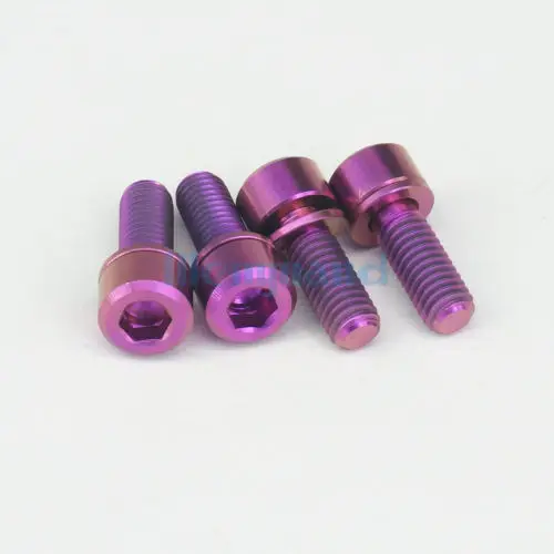 

LOT 4 M6 x 16mm Purple TC4 GR5 Titanium Alloy Allen Hex Screw Column Cap Head Bolts For Bicycle