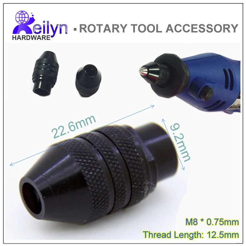 1 pc universal chuck M8x0.75mm collet chuck 0.3 3.2mm clamping size
