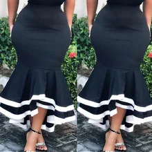 Черный на молнии, с завышенной талией рябить рыбий хвост мидис kirt для женщин винтажные женские юбки дамы Офис Рабочая одежда saia saias oversize