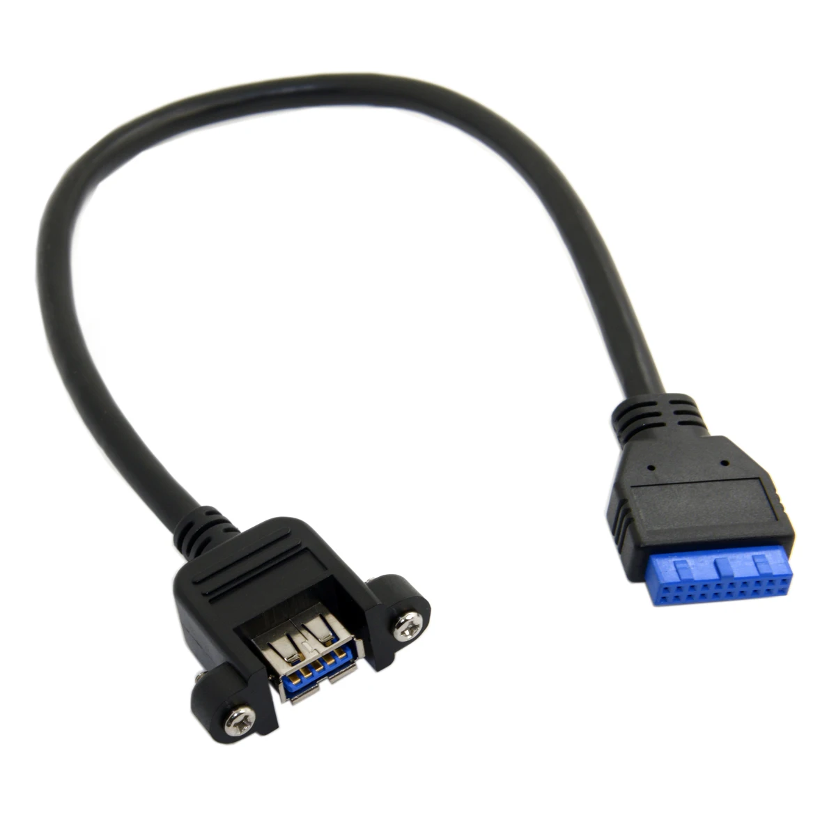 

Jimier Female USB 3.0 Single Port A Screw Mount Type to Up Angled Motherboard Header 20pin Cable 25cm