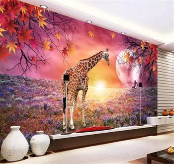 

Custom Photo 3d Wallpaper Purple Dreamy Giraffe TV Background Wall Decoration Mural Wallpaper