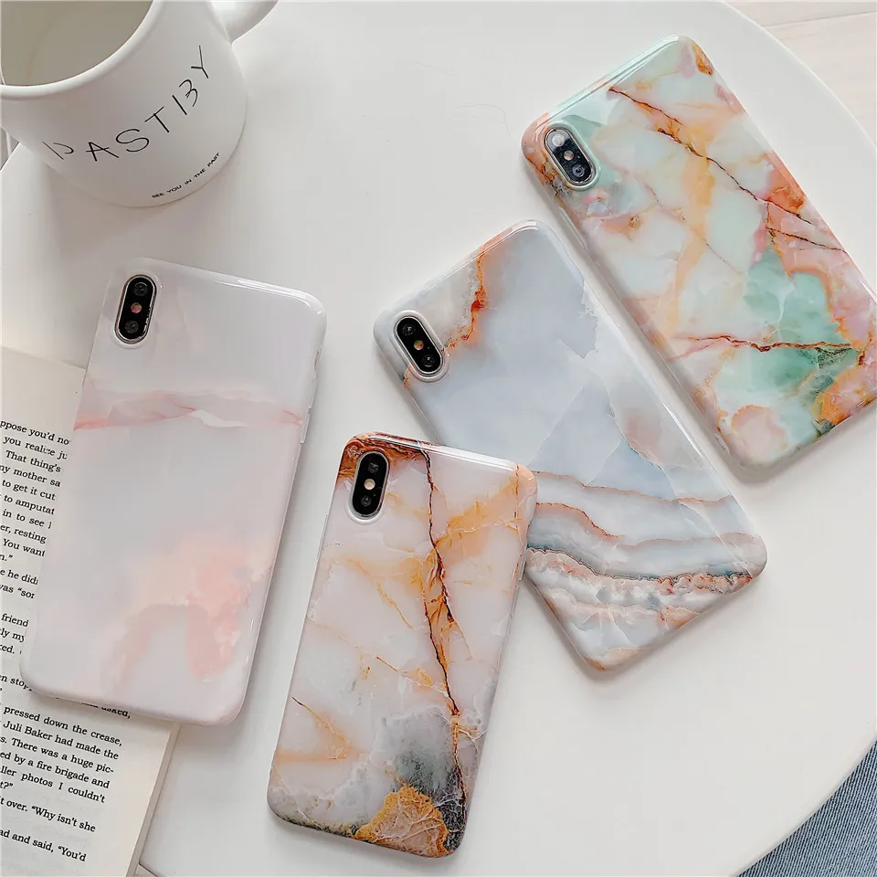 Awesome soft TPU stone glossy Marble phone cover For Apple iPhone 8 plus cases XR X 7 6 6s Xs max |
