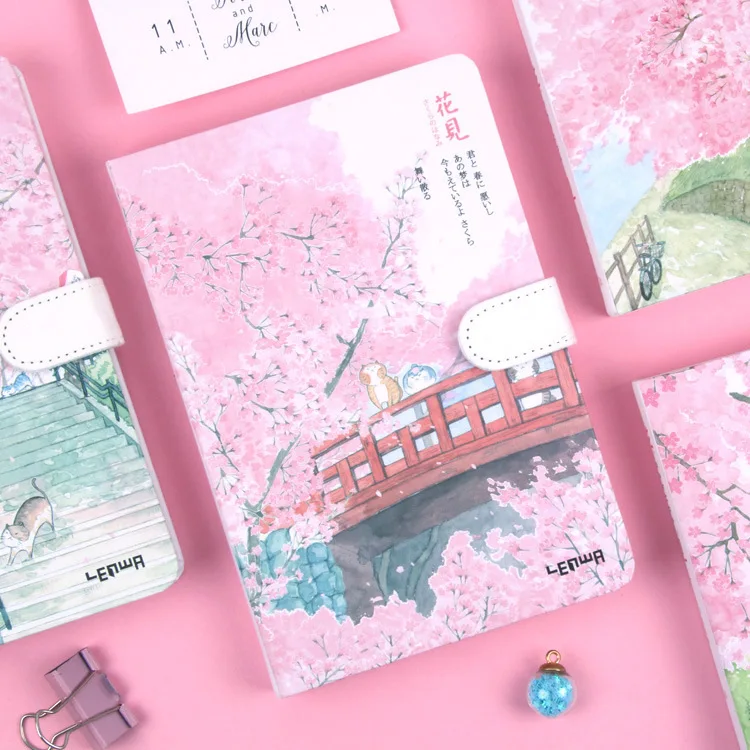 

Aestheticism Fresh Cherry Blossoms Girl Heart Thickening Coloured Edge Pages Hard Magnetic Buckle Hand Account Note Bound Book