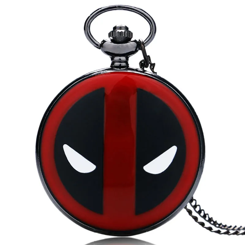 Cool Fashion Deadpool Theme Fob Pocket Watch With Black Chian Necklace Best Gift To Children 2