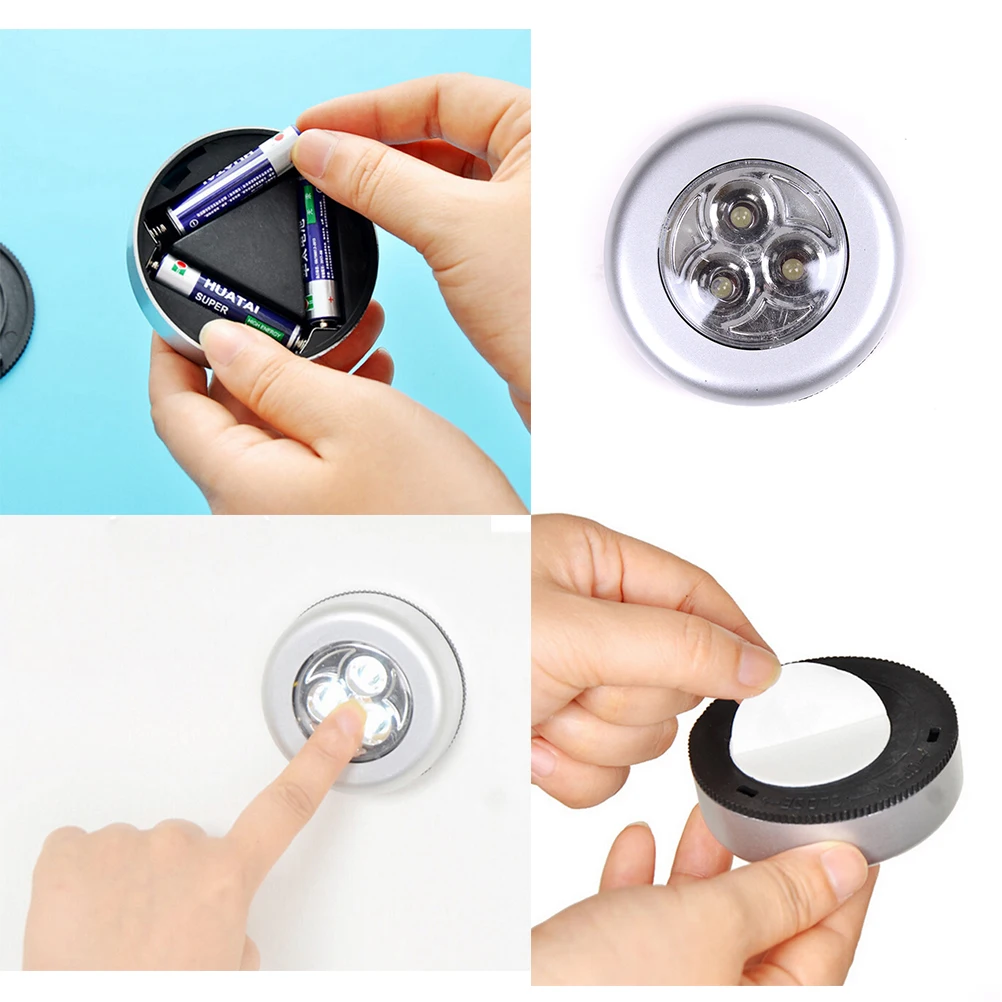 1PCS New Mini Round 3 LED Push Tap Stick Convenient Touch Practical