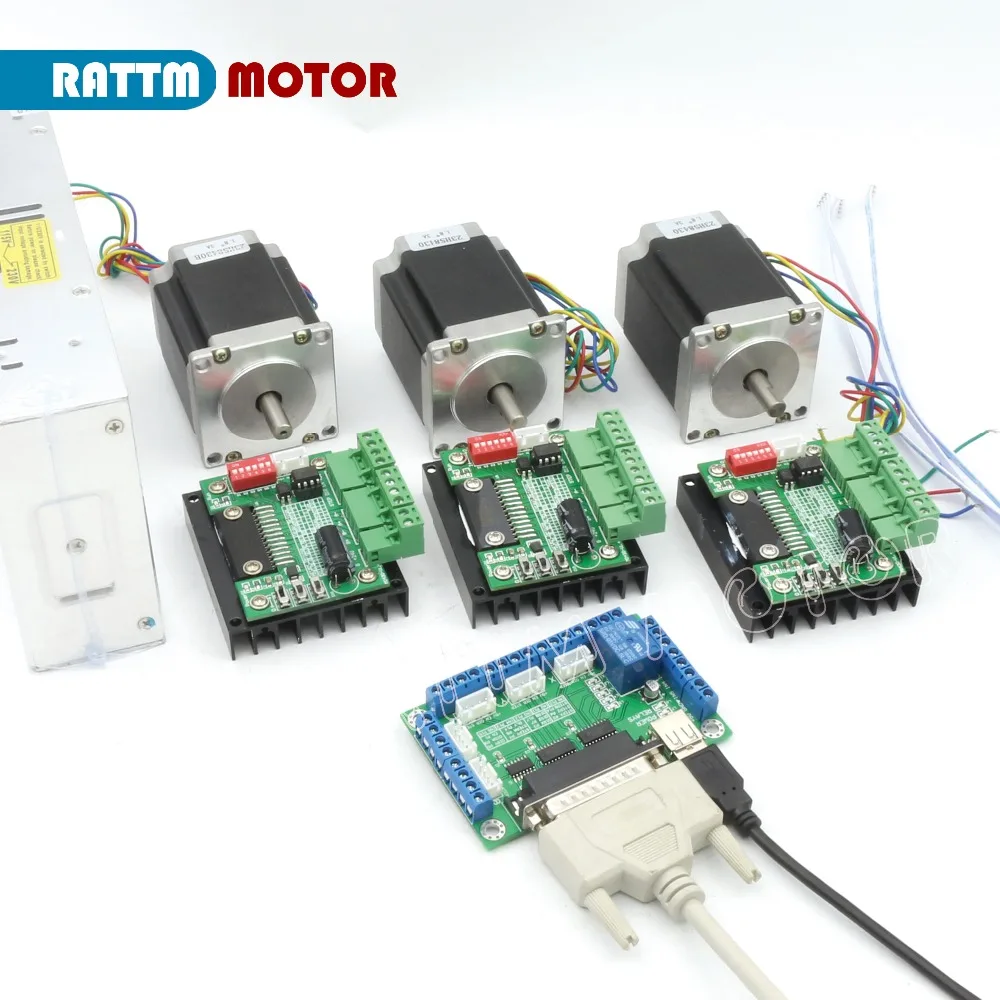 

RUS/ EU Delivery!! 3 Axis controller Kit Nema23 270 Oz-in CNC stepper motor (Dual shaft) 3A 76mm & Motor Driver for CNC Router