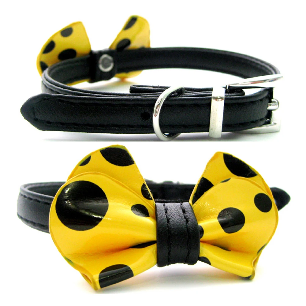 

Spotty Bowknot Puppy Dog Collars Pu Leather Cat kitten Doggie Collar with Bowtie Pets Grooming Products 4colors