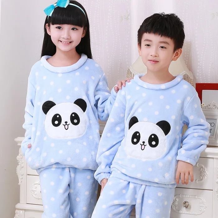 

long sleeve warm sleepwear Cartoon boys&girls flannel pajamas set Autumn&winter new children's coral velvet home clothes X1262