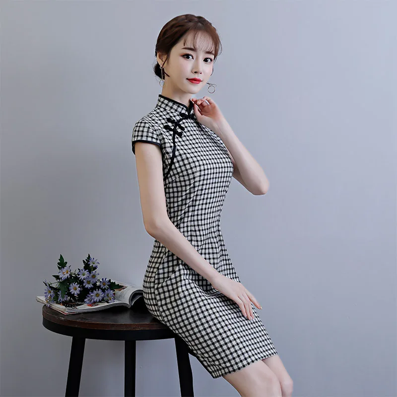 2019 летнее Мини Cheongsam Новинка китайский стиль платье женские Qipao тонкие вечерние платья Леди Кнопка Vestido Размер s-xxl