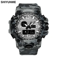 Бренд для мужчин спортивные часы двойной дисплей Аналоговый Цифровой светодио дный светодиодный электронные кварцевые наручные часы водонепроница