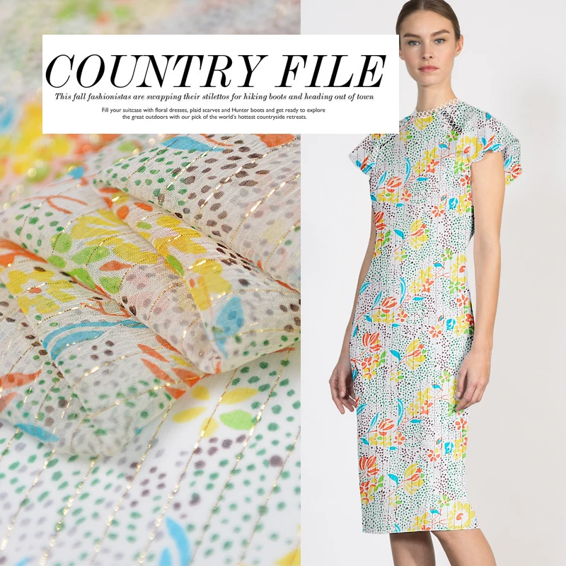 

Floral Silk George Crinkled Textile Gold Metallic Silk Chiffon Fabric