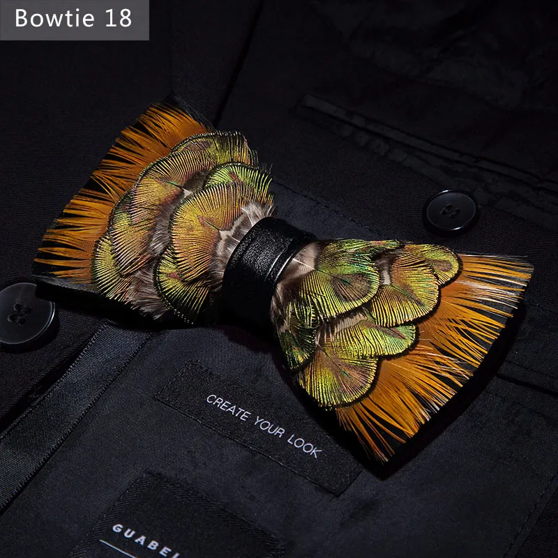 Bowtie 18 JEMYGINS, дизайн, галстук-бабочка, перо, бант, изысканная ручная работа, Мужская брошь для галстука-бабочки, деревянная булавка, подарочный набор, Свадебная вечеринка - Цвет: Bowtie 18