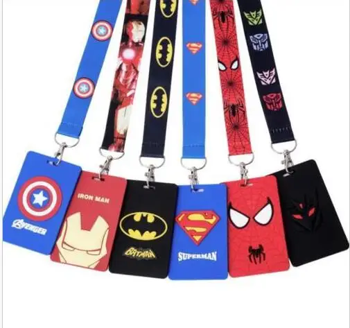 

Retail 1 pcs avengers batman Named Card Holder Identity Badge with Lanyard Neck Strap Card Bus ID Holders With Key Chain