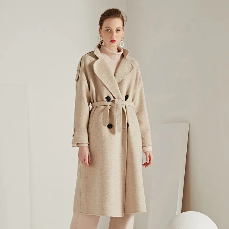 Manteau Deux Cachemire vent De Beige Tranchée a Coupe Laine Oversize Femmes Lâche S103 coffee Couture Hiver D'hiver face gray Main Longue camel fqSIzz