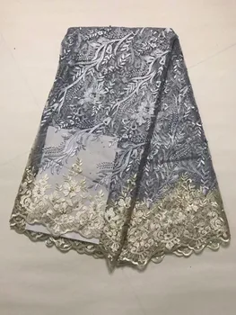 

2019 African Lace High Quality French Lace Fabric With Beads Grey Color African Lace Fabric For Nigerian Wedding Dress(1LA37-4