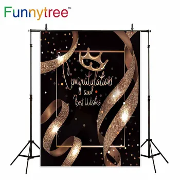 

Funnytree photography photocall black golden glitter ribbon crown frame Royal shining birthday party backdrops photophone
