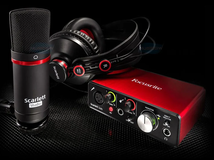 Focusrite Scarlett Solo Studio 2-го поколения USB звуковая карта usb аудио интерфейс+ CM25 конденсаторный микрофон+ гарнитура HP60