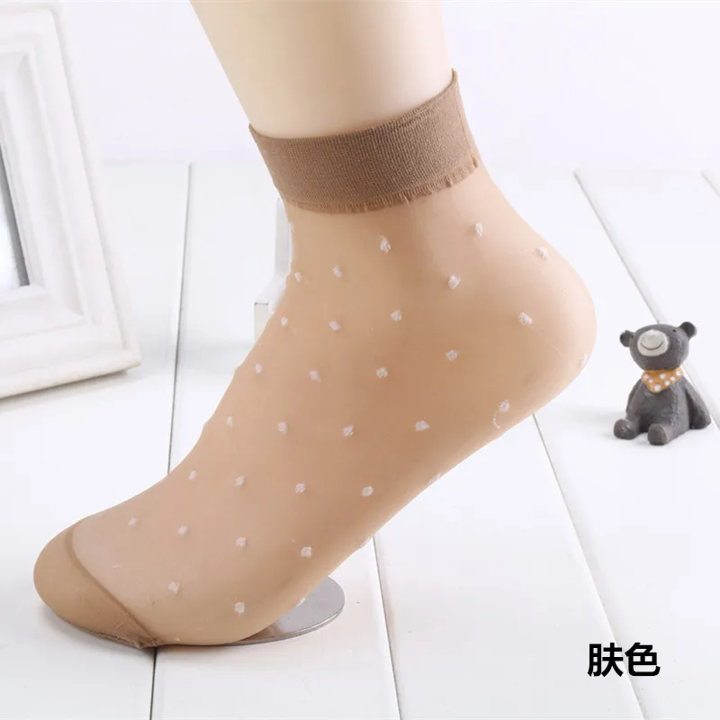 20Pcs=10Pair/Lot 2019Hot Sale Cool Breathable Summer Style Sexy Black Skin Socks Pure Color Dots Women Girls Nylon Crystal Socks - Color: A