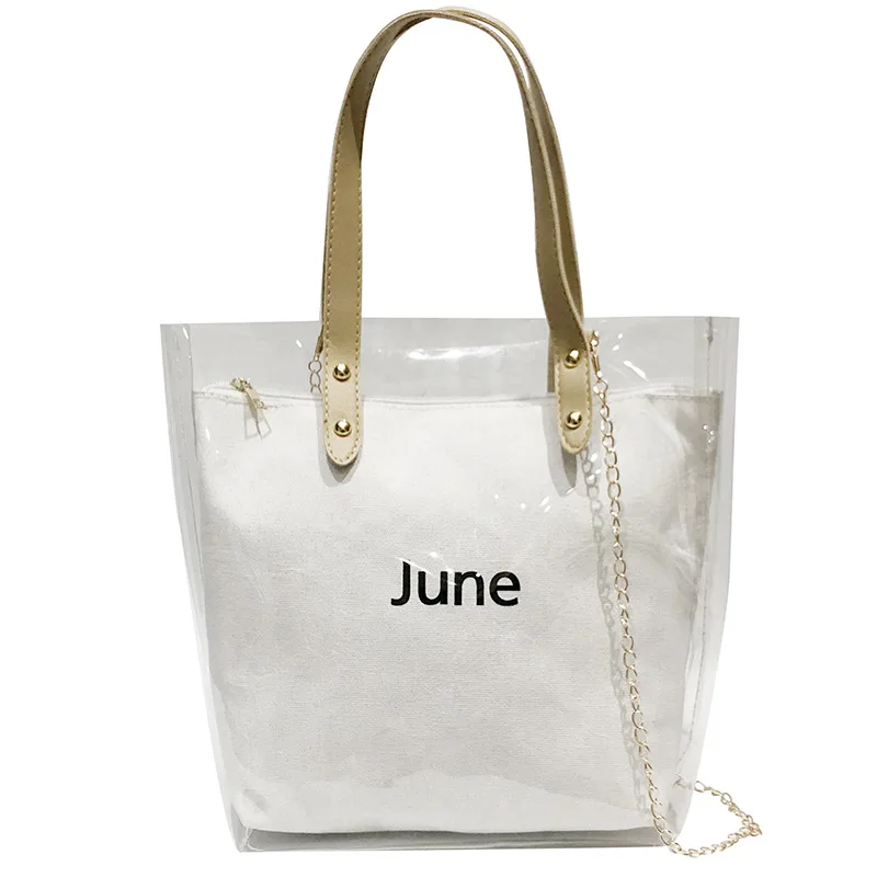 

Hot Transparent Large-capacity Single Shoulder Bag Handbag 2 Pieces Set Bag for Women BVN66