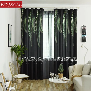 

Nordic Tropical Plant Leaves Digital Printing Black Blue Blackout Curtains for Living Room Bedroom Window Tulle Curtain Drapes