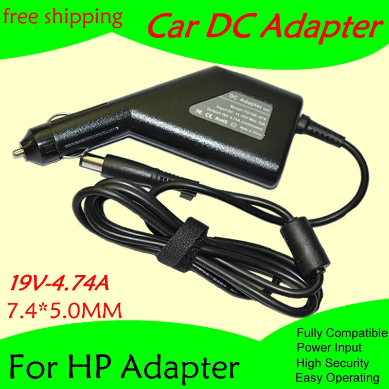 

High quality DC Power Car Adapter Charger 19V 4.74A For Laptop HP 7.4*5.0MM 90W Input DC11-15V max 10A Free shipping