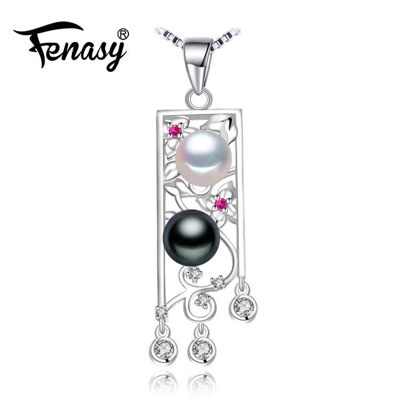 

FENASY 925 sterling silver Ruby necklace,black pearl jewelry statement Pear necklace for women Bohemia necklace for love