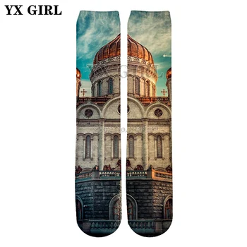 

YX GIRL 2018 summer New Fashion Men Women Socks cathedral of christ the savior in moscow 3d Print casual Straight socks