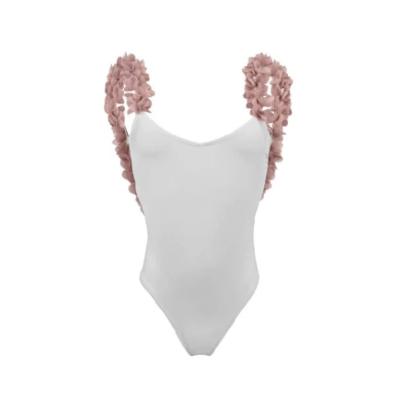Набор с бикини для женщин купальный костюм цветы открытая спина Глубокий U сексуальный купальник женский бикини купальный пляжный купальный костюм - Цвет: Белый