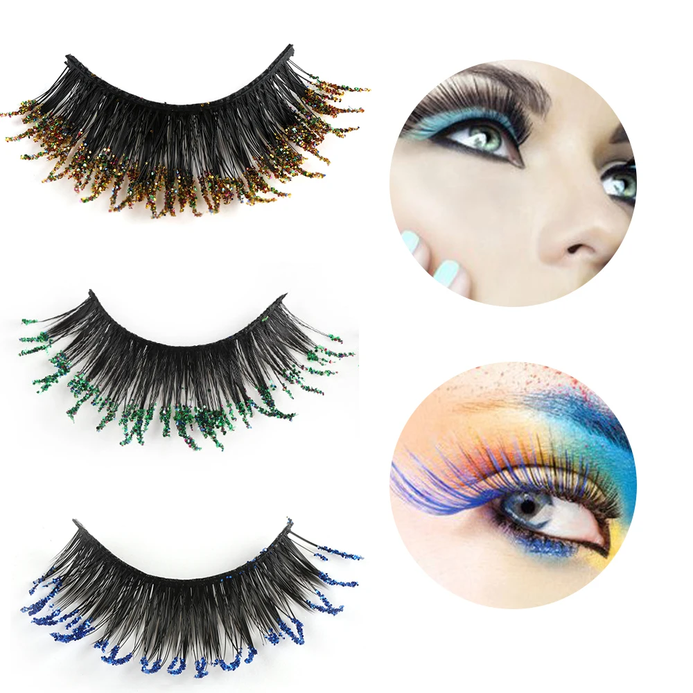 Buy 3 Paris/Box Blue Glitter False Eyelashes Thick