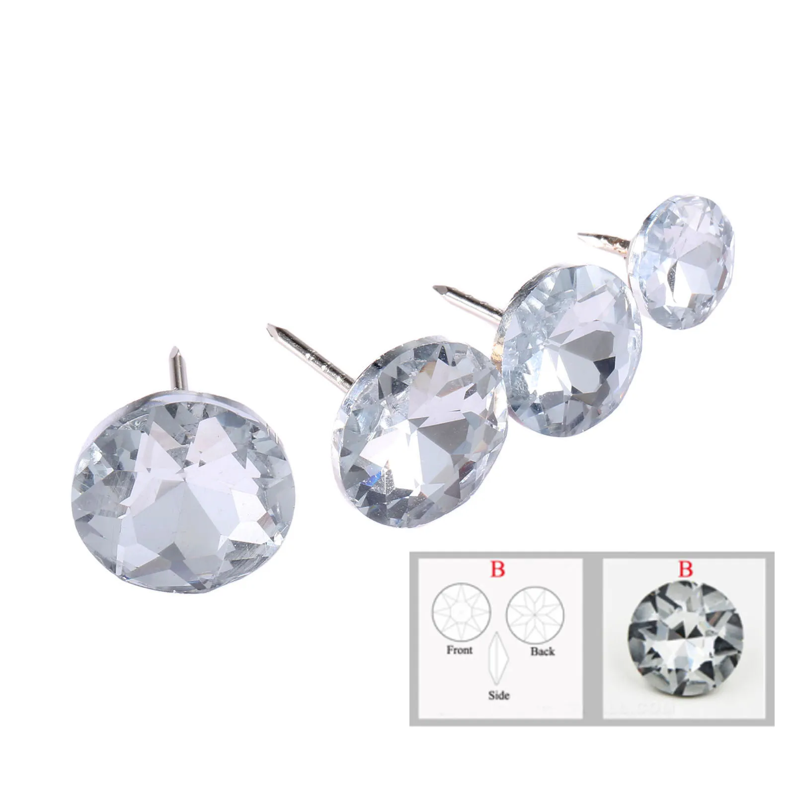 50pcs Crystal Diamond Upholstery Sofa Wall Headboard Buttons Nail 20mm 22mm