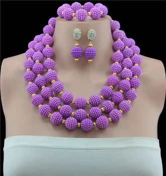 

Wedding Dress Accessories Fine Necklace Set For Women African Beads Purple Jewelry Sets Pendant Party Earrings Bracelets