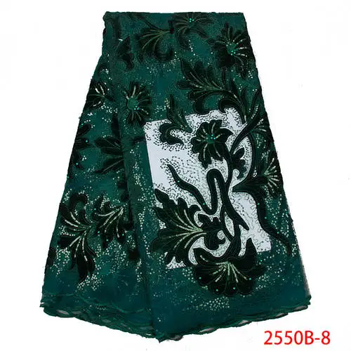 Последние зеленые Африканские кружевные ткани с блестками/бисером высокого качества французские Блестки Чистая кружевная ткань для свадебного вечернего платья APW2550B-8 - Цвет: 2550B-8