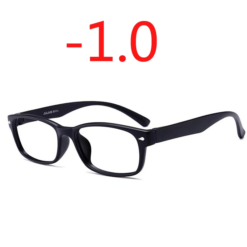 Готовые женские и мужские короткие очки для коррекции зрения с рисунком, синяя, красная, Желтая оправа, очки для близорукости-1,0-1,5-2,0-2,5-3,0-3,5-4,0 - Цвет оправы: matte black 100