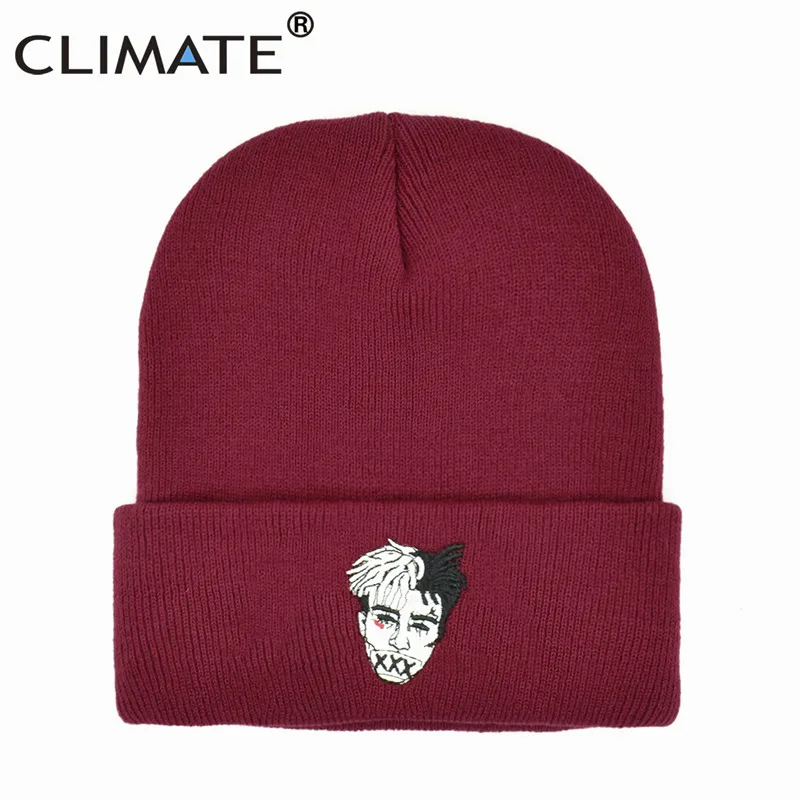 CLIMATE Xxx Rapper Beanie Hat Revenge, шапка с дредами, шапка бини для мужчин и женщин, вязанная зимняя шапка, хип-хоп шапка, шапки - Цвет: Red