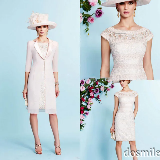 2016 elegante vaina de encaje mangas cap madre de la novia vestidos