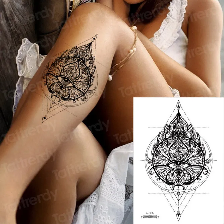 Водонепроницаемые Временные татуировки для женщин под татуировка на грудь Мандала Лотос эскиз цветок для росписи хной наклейки бикини сексуальные тату - Цвет: AL16