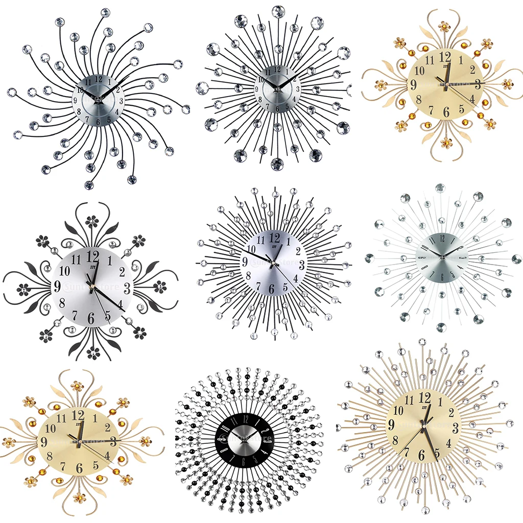 Бесшумные настенные часы с круглым металлическим алюминиевым циферблатом, стразы, встроенные декоративные часы, настенные часы, современный дизайн