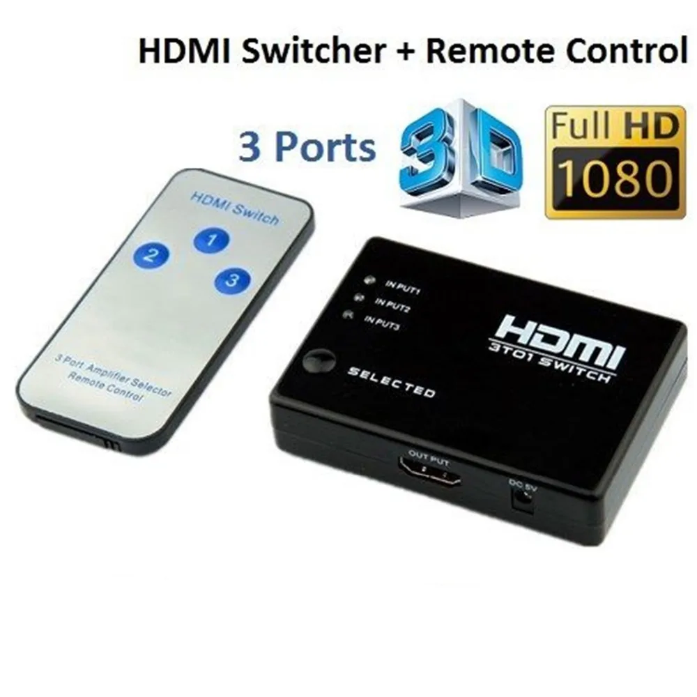 

LNOP HDMI Switcher Splitter Hub & IR Remote 1080p Output 3 in 1 3 port Switch Selector for Xbox360 for wii HDTV PS3