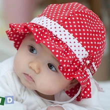 Hot Sale Kids Toddlers Baby Girls Sun Hat Polka Dot Flower Bucket Cap Bowknot Pearl Hat