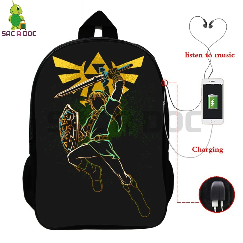 

The Legend of Zelda Multifunction Backpack Link Shadow School Bags for Teenage Girls Boys USB Charging Laptop Travel Rucksacks