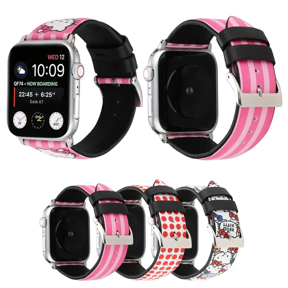 

YUKIRIN Dot Kitty Cat Wristband Genuine Leather Band for Apple Watch Series 4 3 2 1 Strap for iWatch 38 42mm 40 44mm New