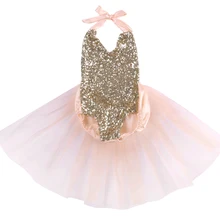 Новинка; милый детский костюм; боди с блестками для маленьких девочек; летний пляжный костюм с лямкой на шее; бандажный костюм с блестками