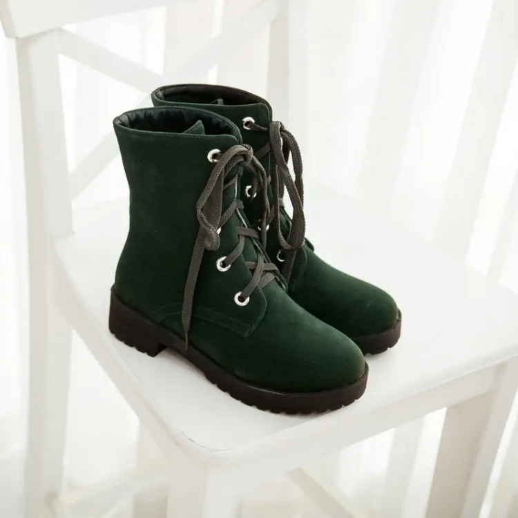 

Big Size 9 10 11 12 boots women shoes ankle boots for women ladies boots Front lacing low heel solid color
