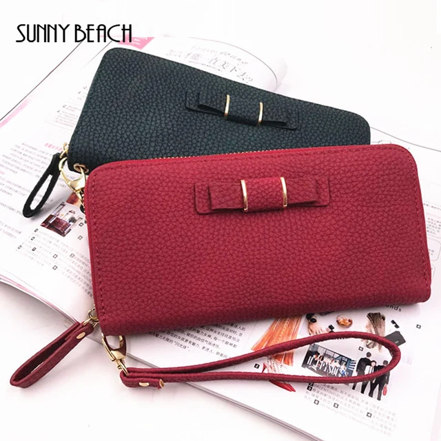SUNNY BEACH Zipper Ladies Leather Wallet Women Long Wallet Female Purse