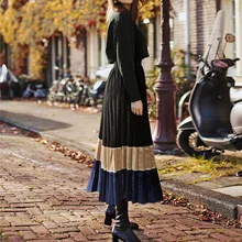 JAYCOSIN Длинные Юбки Женская Макси юбка контрастного цвета соответствующие плиссированные юбки Эластичная Высокая талия Макси элегантная юбка Jul05