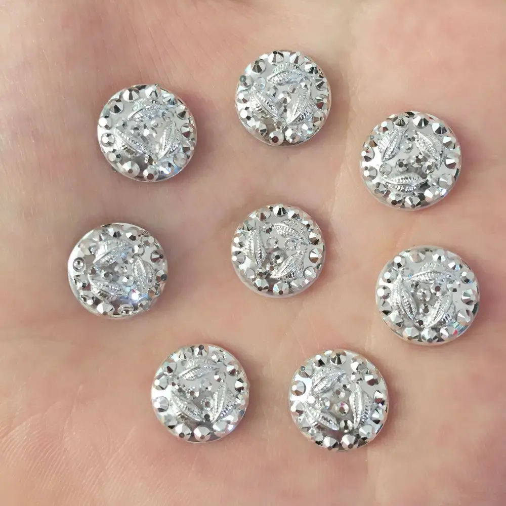 

New 40pcs Silver Resin 12mm leaf round half beads Flatback stone scrapbook DIY buttons ornaments PF101