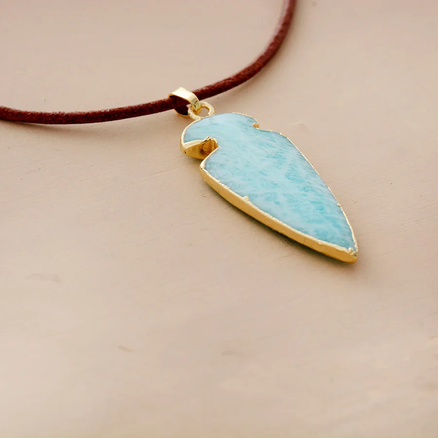 Natural Stone Arrowhead Pendant Necklaces Genuine Leather Charm Necklace Women New Fashion Vintage Necklaces Jewelry - Image 2