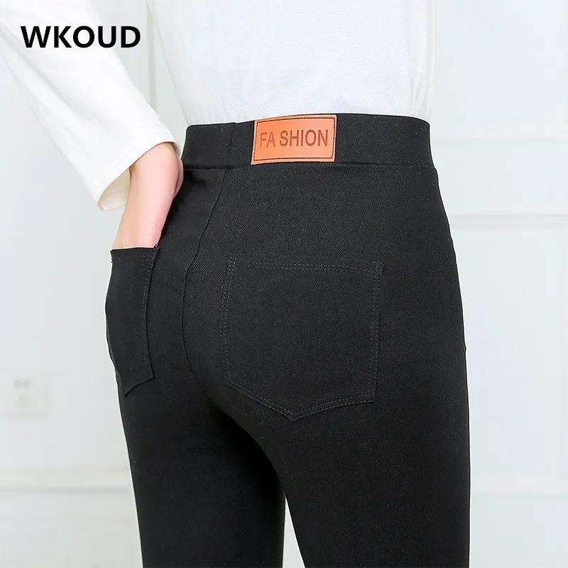 WKOUD العادية طماق للنساء أسود أبيض نحيل ضئيلة اللياقة البدنية طماق تمتد الكورية سروال شكل قلم رصاص الإناث السراويل P8747